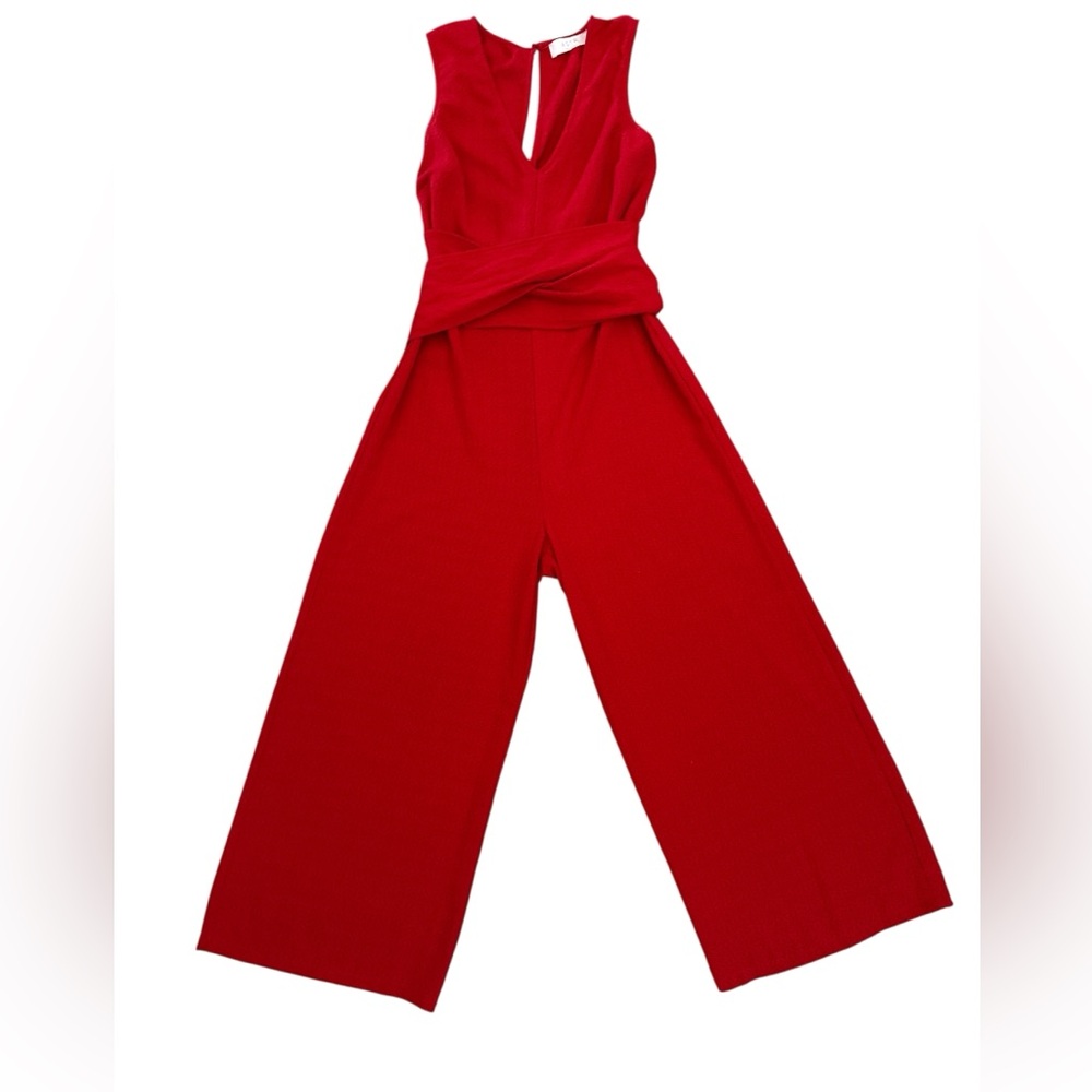 ASTR - Anthro Cherry Red Wide-Leg Jumpsuit - Tie Waist